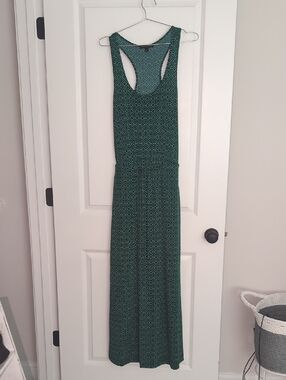 Banana Republic Maxi Dress Size Small Green And Navy Long Racerback Pockets